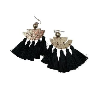 Black and Gold Tassel Earrings